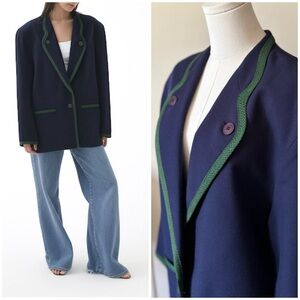 Vintage 100% Wool Navy Blue‎ Collegiate Preppy Academia Nautical Style Blazer